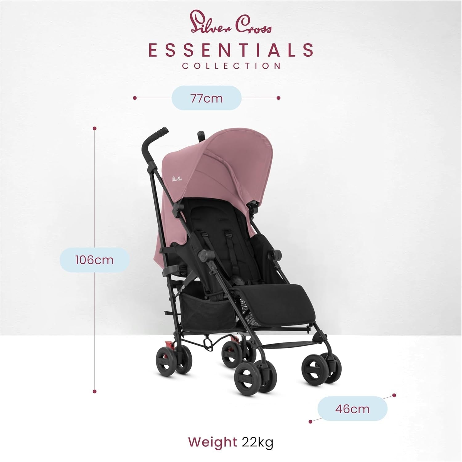 Lightweight Travel Pushchair with Footmuff Umbrella Fold Newborn–4Y 22kg Pink