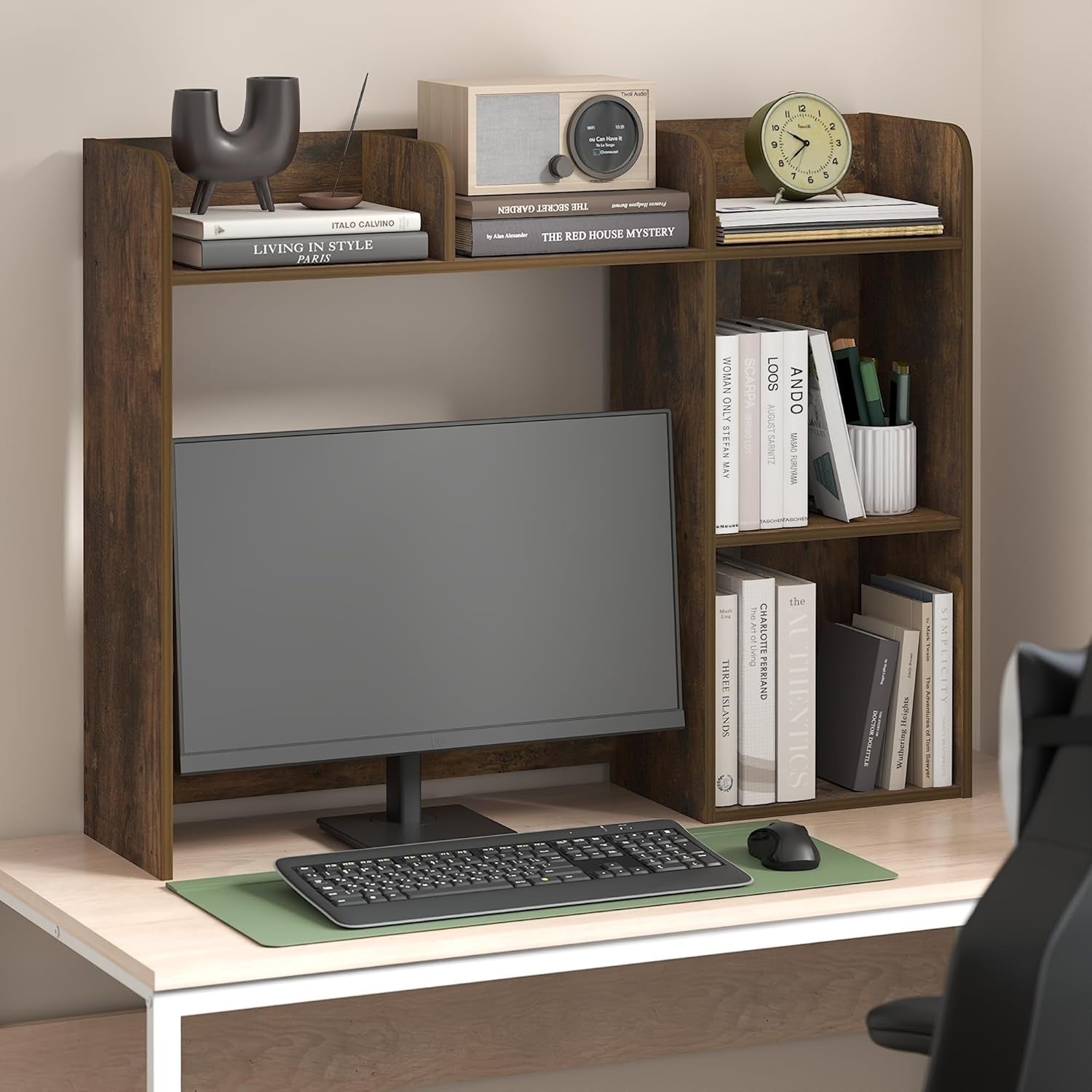 Classic Desk Hutch Shelf 5-Tier Desktop Organizer Monitor Storage Amber Pine