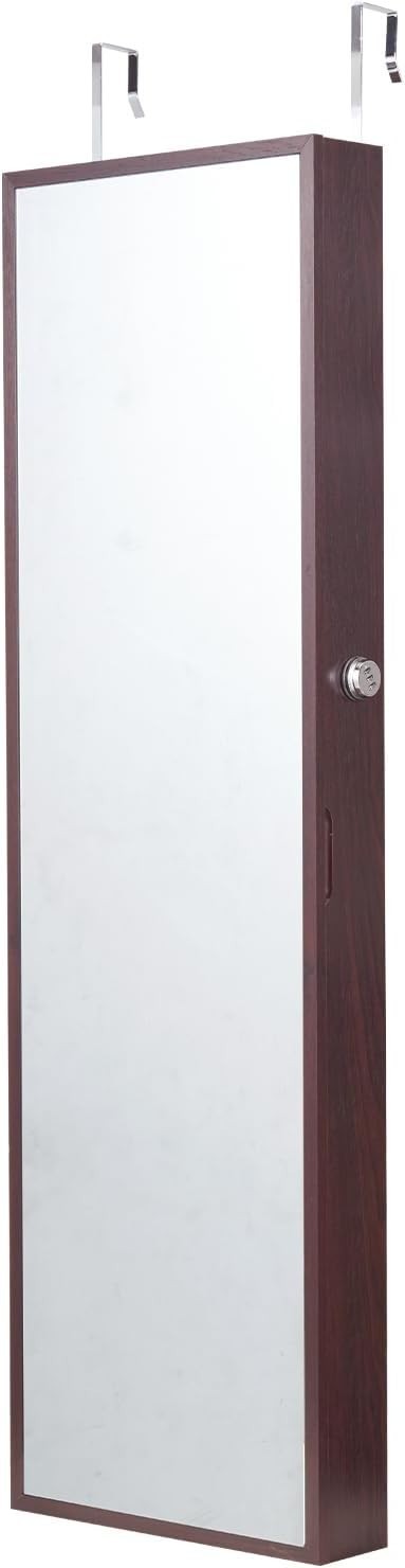 LED Jewelry Mirror Cabinet Lockable Wall Mounted Full Length Storage Brown