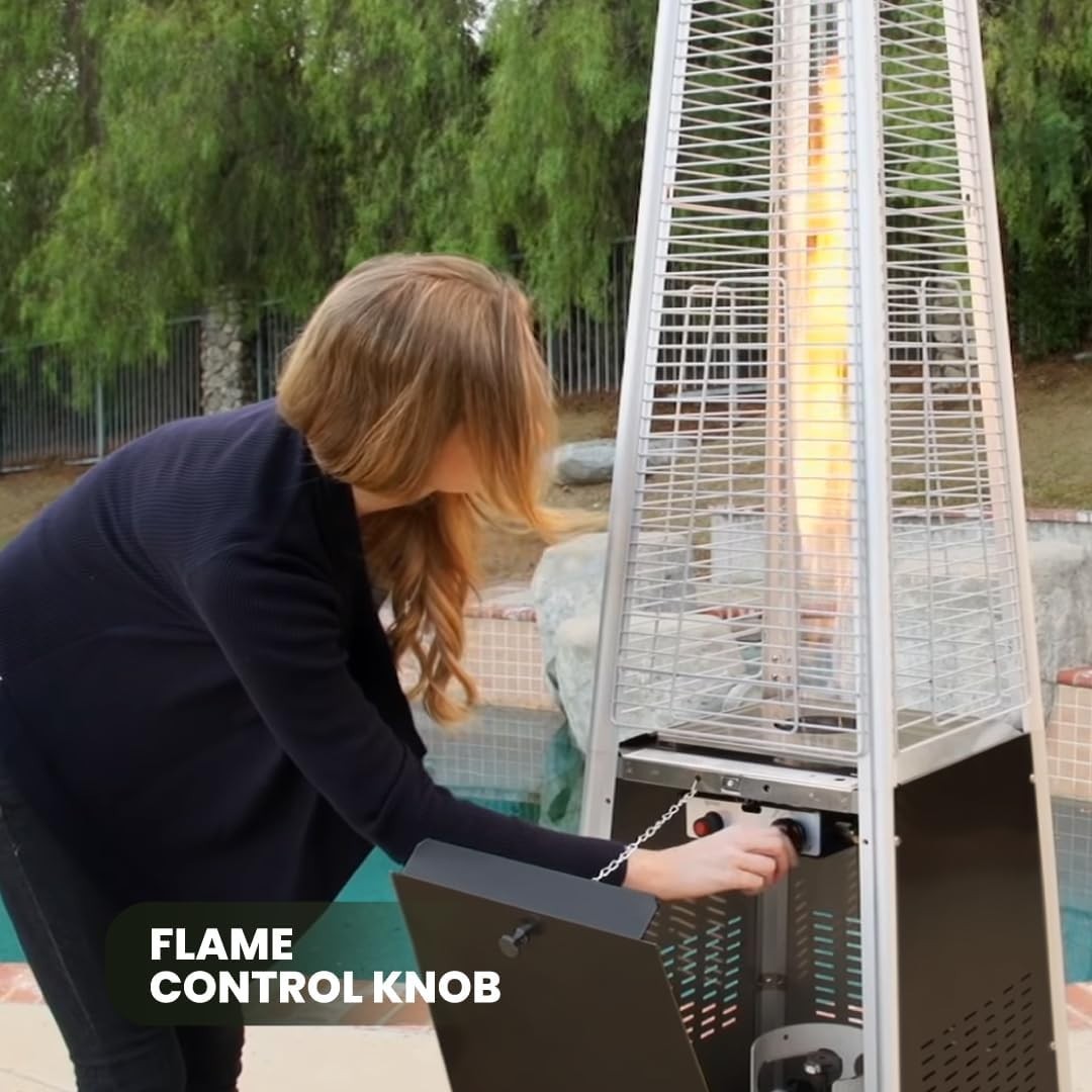 Outdoor Pyramid Gas Patio Heater 13kW Quartz Flame Tube Cover & Wheels