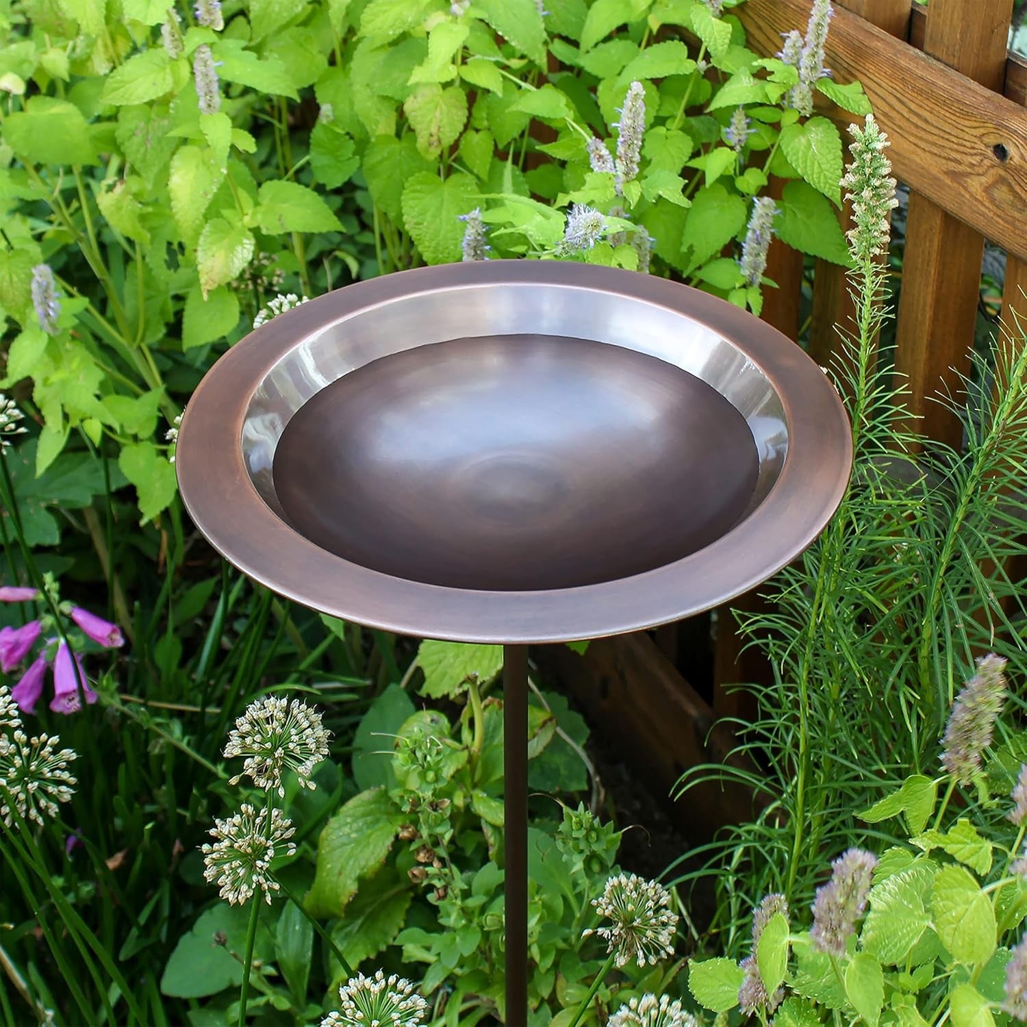 Antique Copper Bird Bath Outdoor Garden Feeder with Stake Stand 34"
