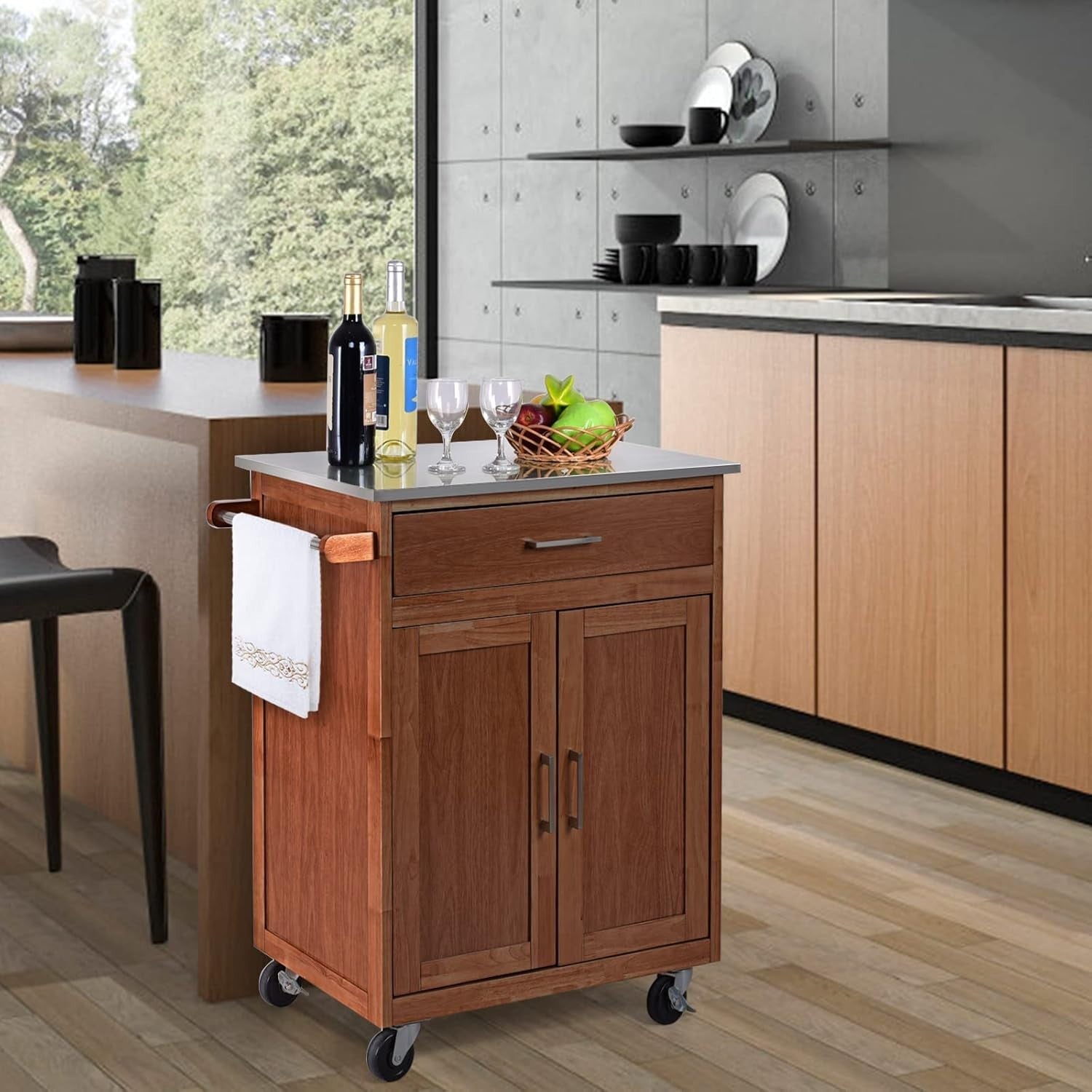 Stainless Steel Kitchen Island Cart 72cm Wheels