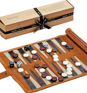 Luxury Leather Backgammon Set Roll Up Travel Board Game Dice Pieces