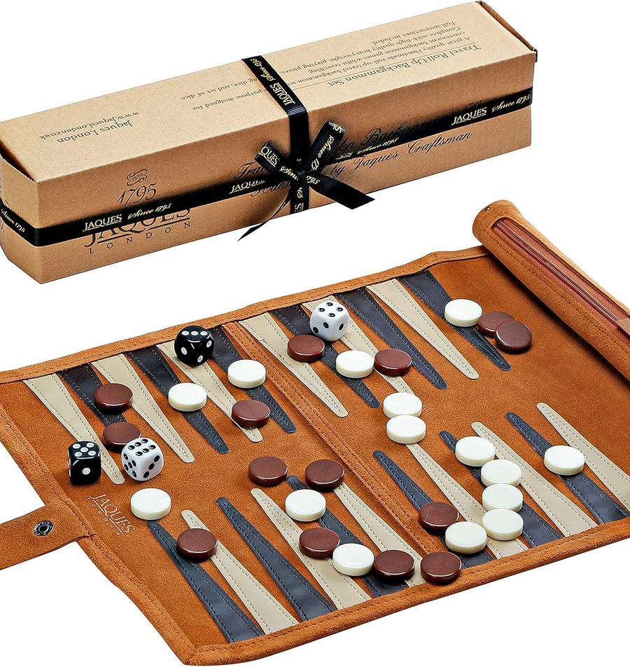 Luxury Leather Backgammon Set Roll Up Travel Board Game Dice Pieces