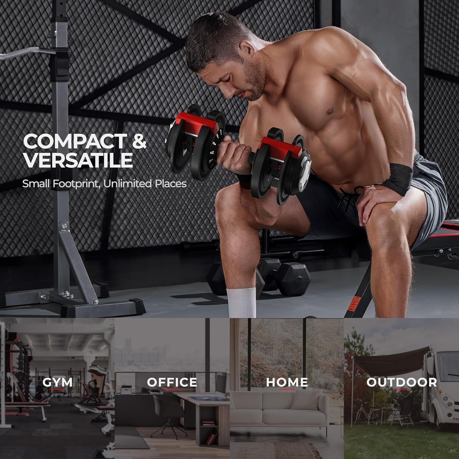 3-in-1 Adjustable Dumbbell Barbell Kettlebell Set Up to 24kg Home Gym
