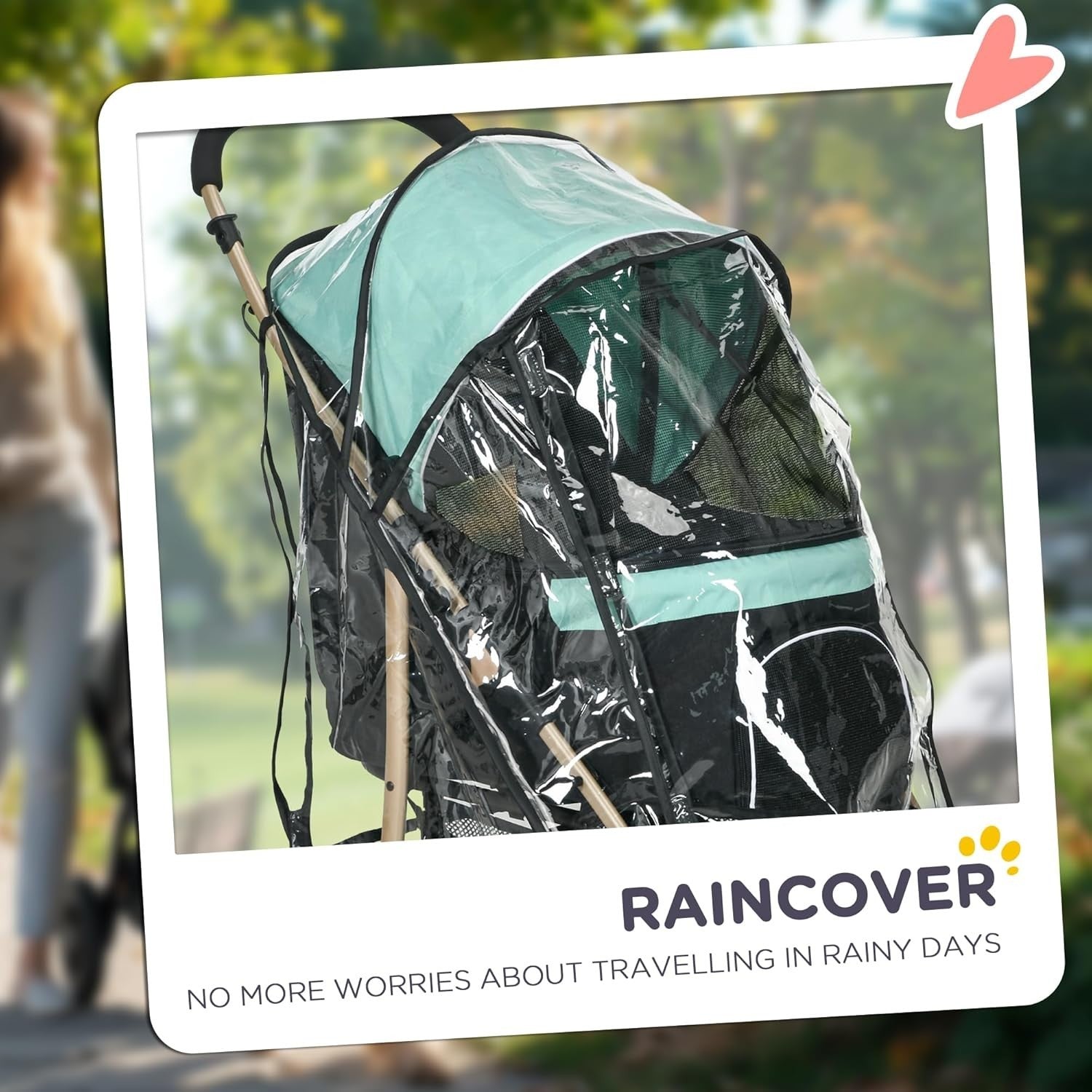 Foldable Pet Stroller 4-Wheel Dog Pram with Rain Cover Green Small Dogs