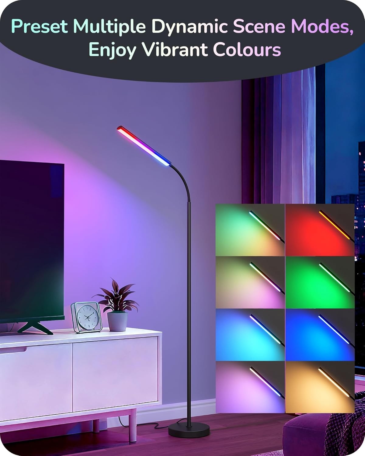 RGB LED Floor Lamp Remote Dimmable Gooseneck Standing Reading Light