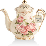 700ml Pink Rose Porcelain Teapot Vintage Floral Gold Trim Tea Pot