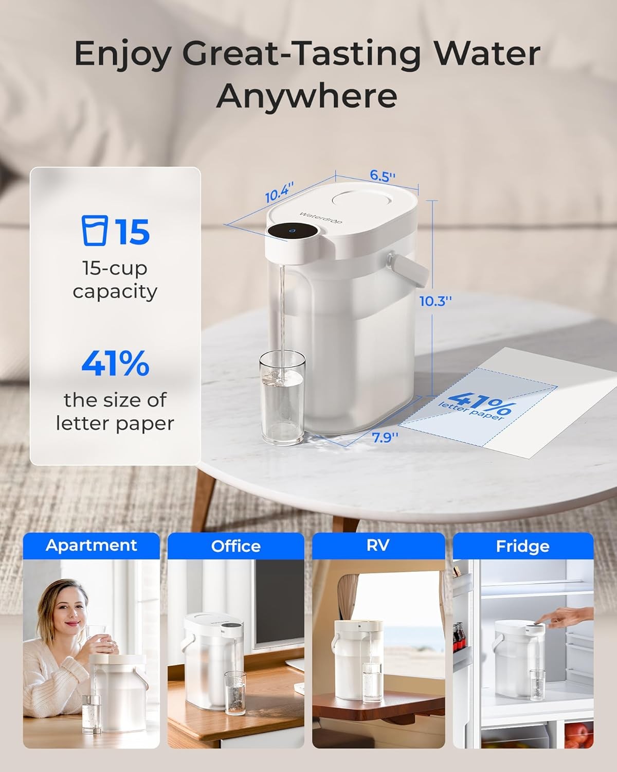 Alkaline Electric Water Filter Jug 3.5L Instant Dispensing Countertop