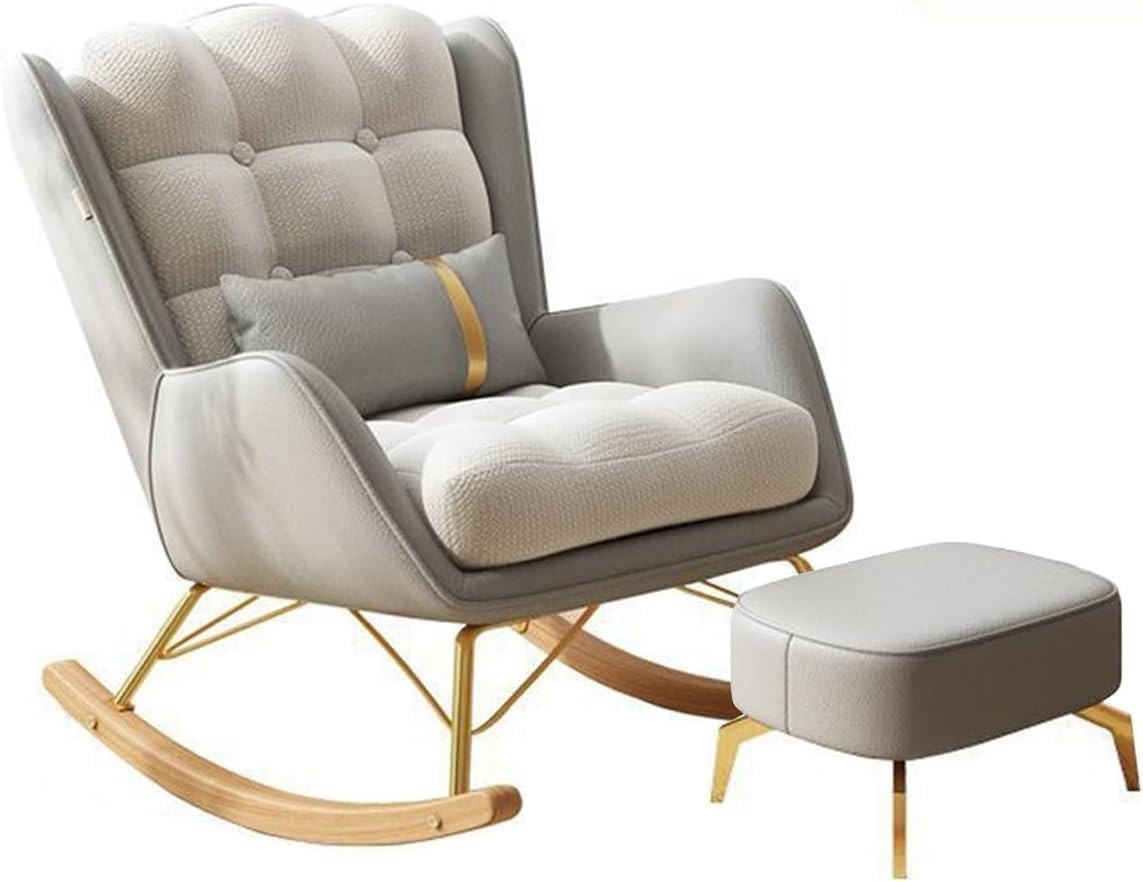 Ergonomic Rocking Recliner Chair & Ottoman Set | Mid-Century Living Room Seat