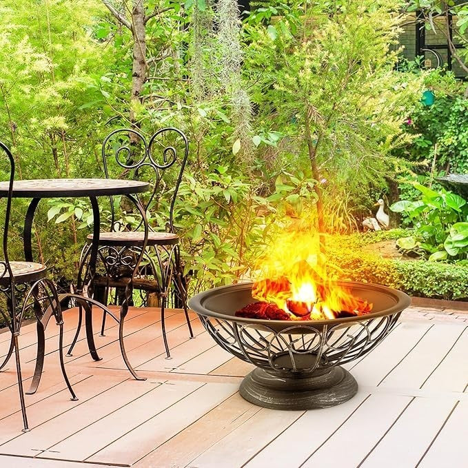 Large Outdoor Fire Pit BBQ Grill Bowl 75cm Steel Garden Heater Fireplace Safe