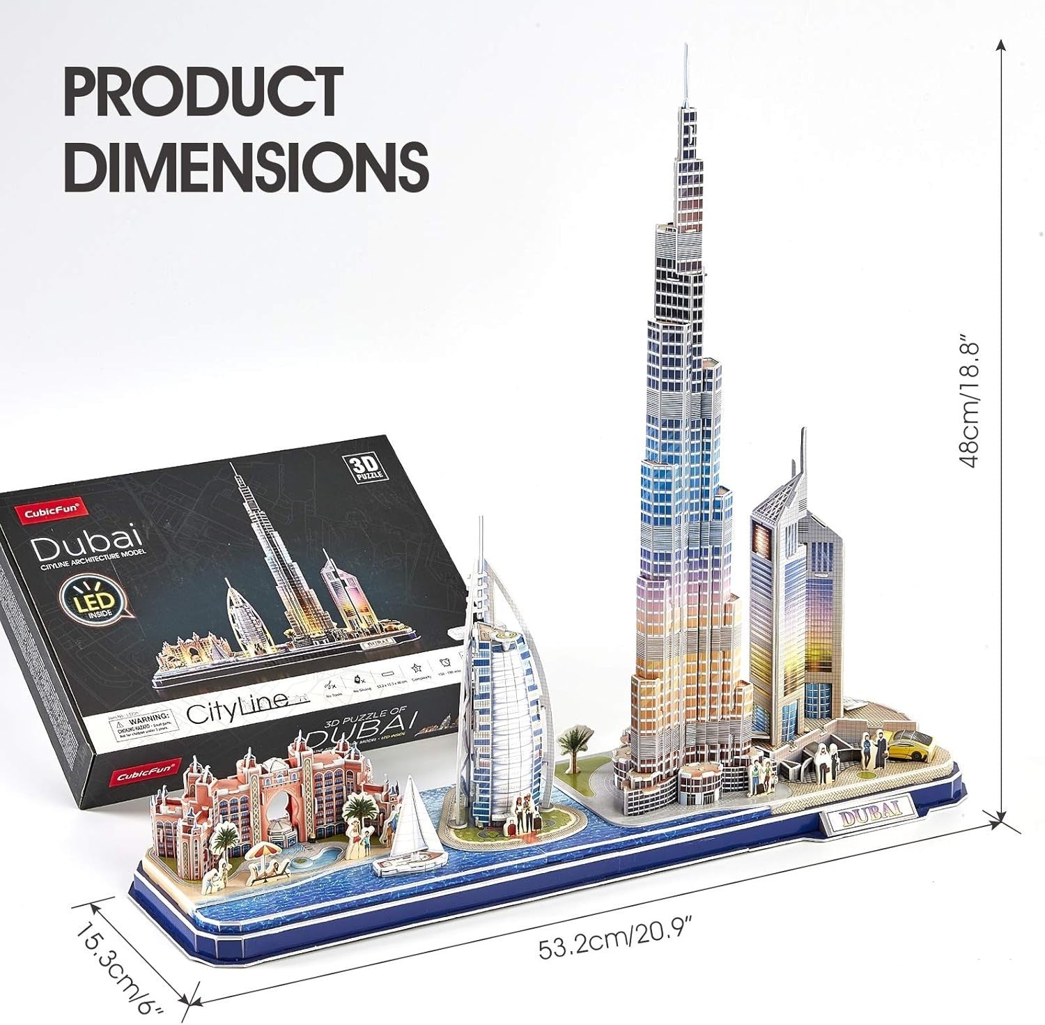 3D Dubai Skyline Puzzle LED City Model Burj Khalifa Architecture Gift