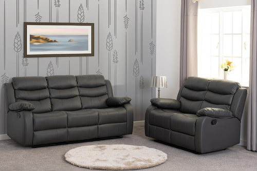 3+2 Seater Recliner Sofa Set Faux Leather Grey Lounge Suite Home Cinema