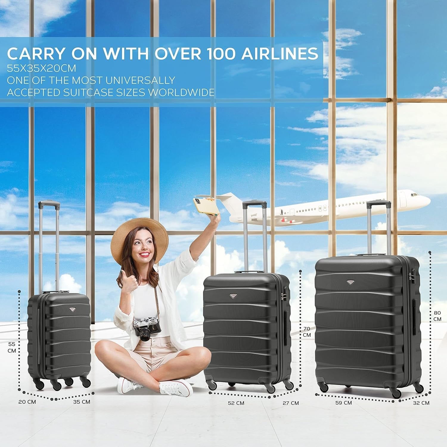 25” Medium Checked Suitcase Lightweight ABS Hard Shell 4 Wheel Spinner