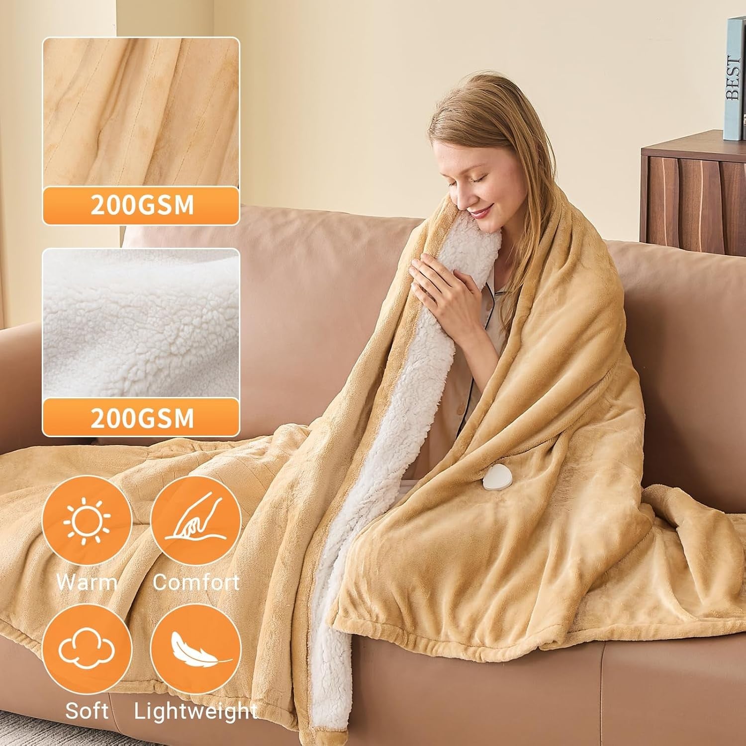 Electric Heated Blanket 130x160cm Sherpa Fleece 10 Heat Settings