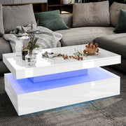 White High Gloss LED Coffee Table with Storage Drawers | 94cm RGB Lights