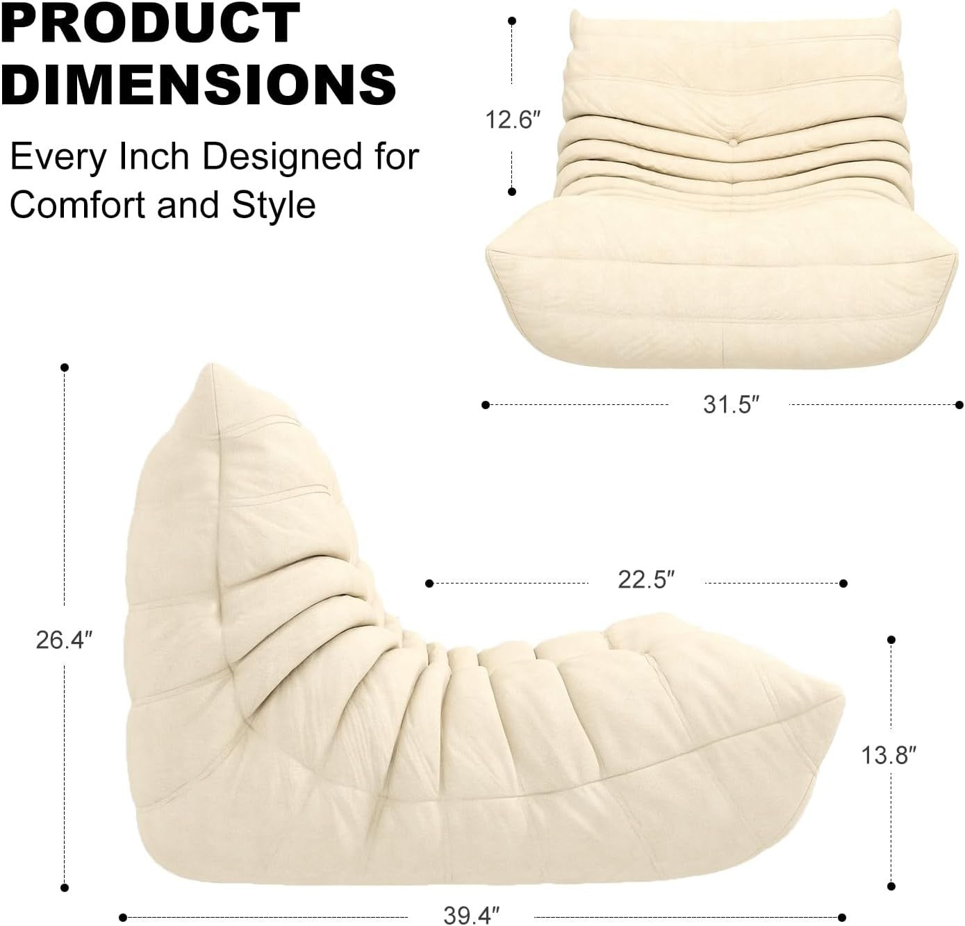 Luxury Waterproof Adult Bean Bag Chair for Living Room, Gaming & Reading