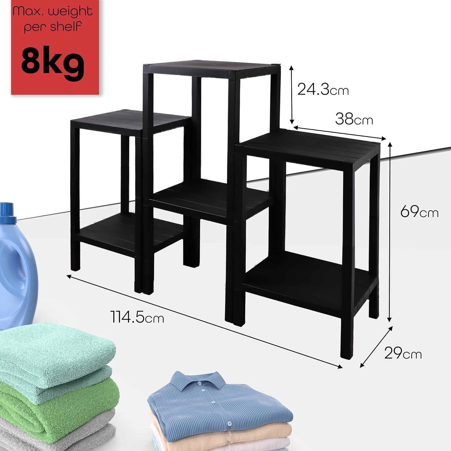 6 Tier Black Side End Table – Space-Saving Storage with Durable Shelves