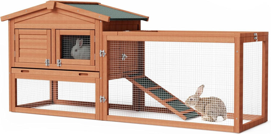XXL Rabbit Hutch Outdoor with Run Elevated Wooden Bunny House Weatherproof