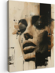 Abstract Woman Canvas Wall Art 50x70cm Beige Modern Framed