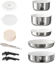 5Pcs Stainless Steel+ Pots Pans Set with Lids & Detachable Handle Induction Safe