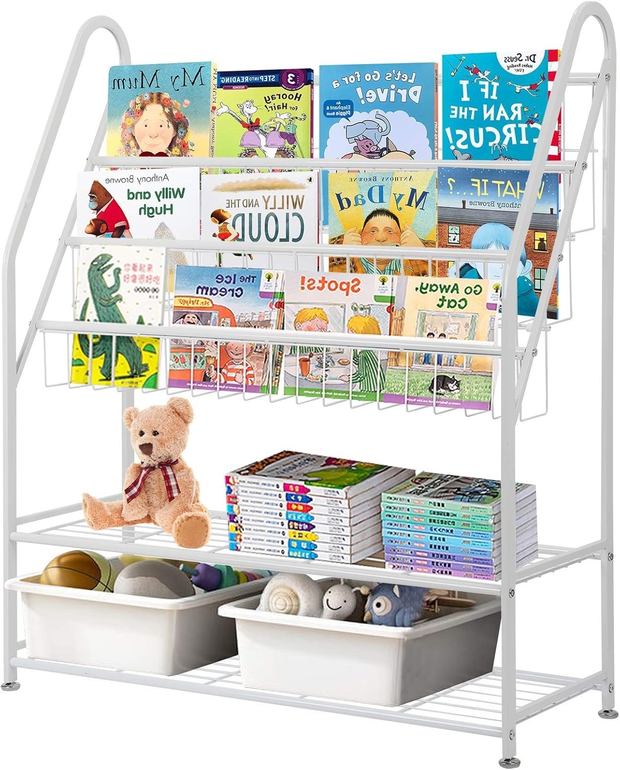 Kids 5-Tier Metal Bookshelf with Sling & Mesh Shelves – Durable, Space-Saving