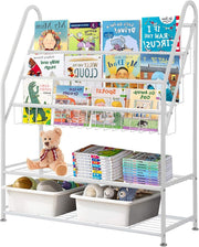 Kids 5-Tier Metal Bookshelf with Sling & Mesh Shelves – Durable, Space-Saving