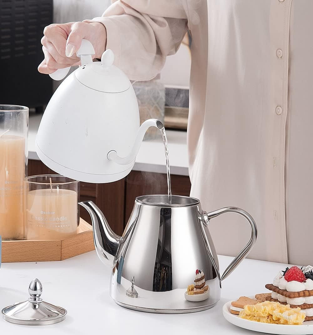 Stainless Steel Teapot 70oz 2L Tea Pot w/ Infuser Strainer Silver