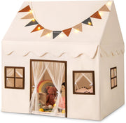 Large Kids Castle Play Tent Indoor Outdoor w Lights Mat Windows Flags