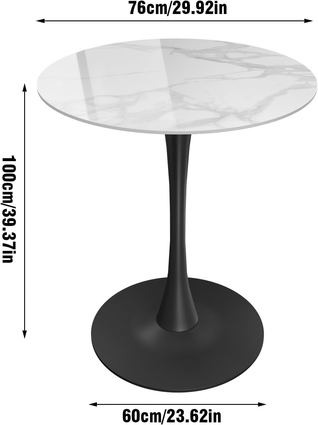 Rich White 76cm Round Tall Bar Table 100cm Sintered Stone Top Black Metal Base