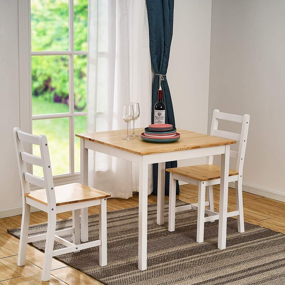 Solid Wooden 2-Seater Dining Table Set | Compact Kitchen Table & Chairs