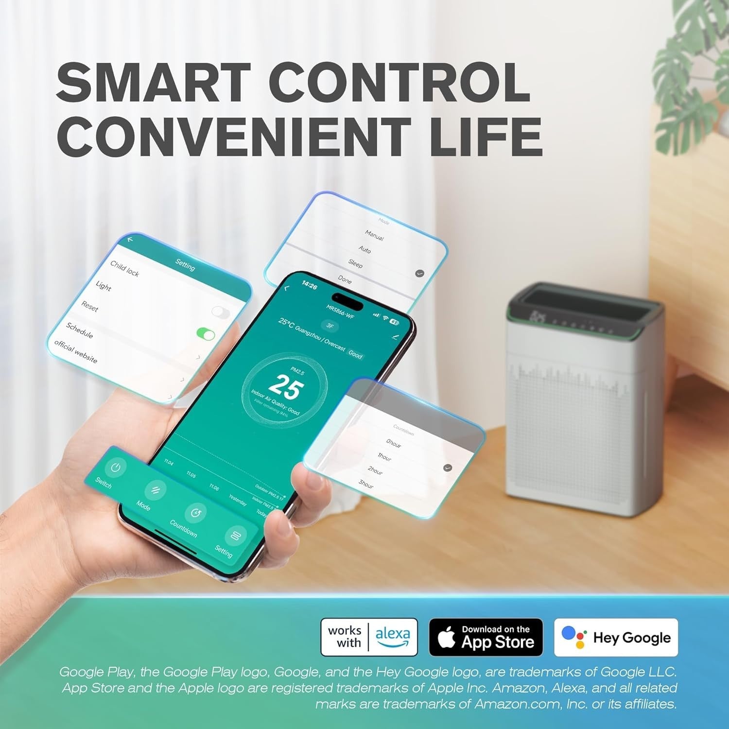 Large Room Smart Air Purifier 1690ft² HEPA WiFi Alexa PM2.5