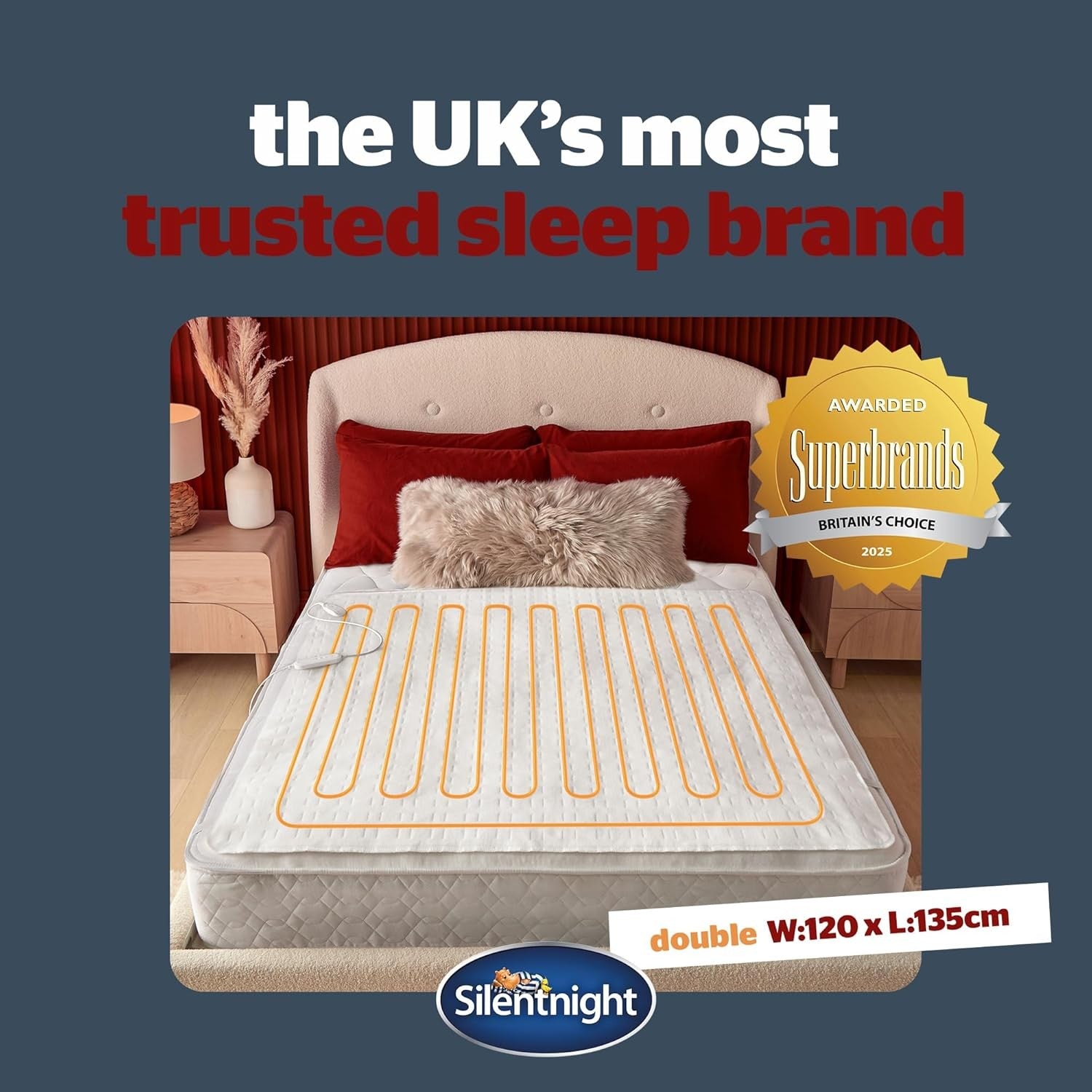 Electric Heated Underblanket Double Bed Fast Heat 4 Settings Washable 135x120cm