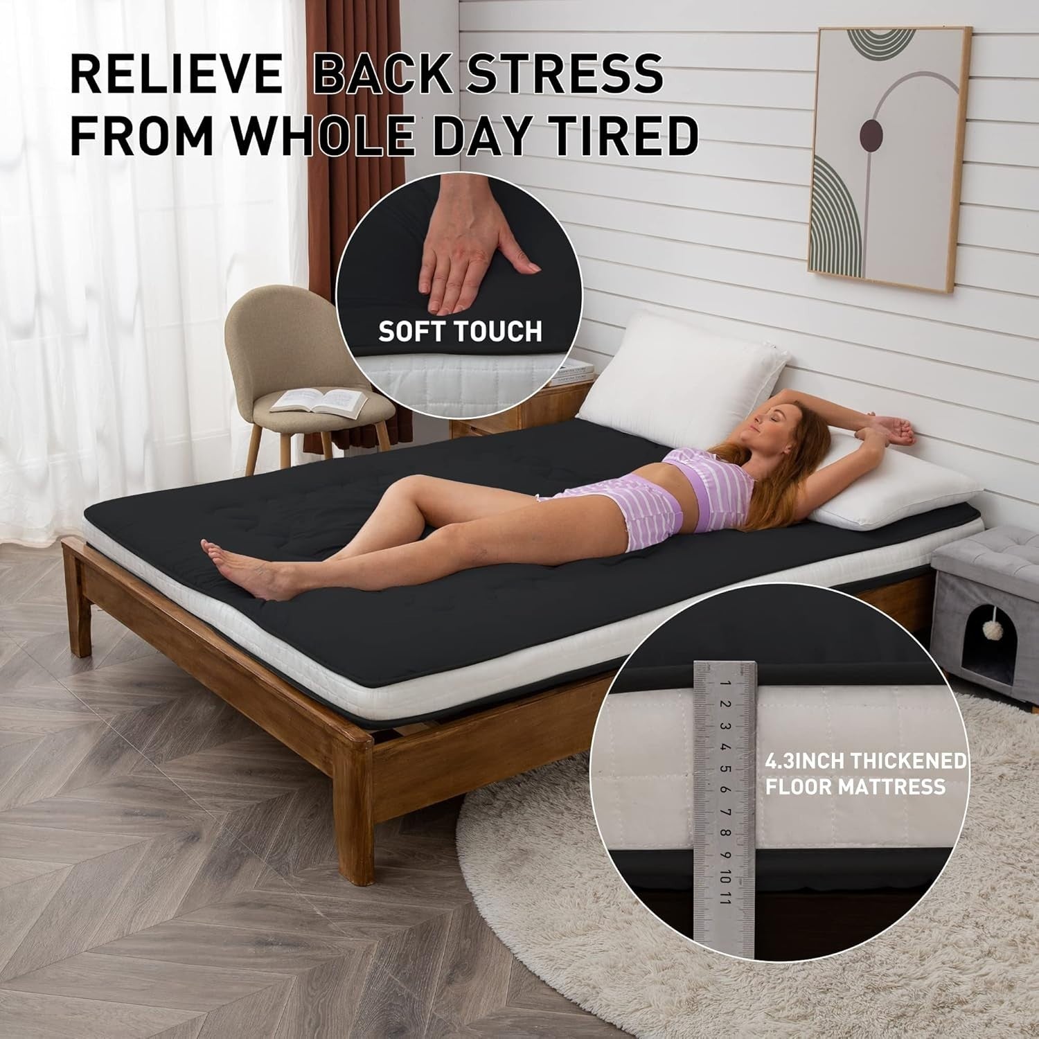 Extra Thick Japanese Floor Futon Mattress Queen | Foldable Guest Bed
