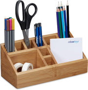 Bamboo Desk Organizer Pencil Holder 10 Compartments Office Storage Tray