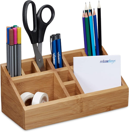 Bamboo Desk Organizer Pencil Holder 10 Compartments Office Storage Tray