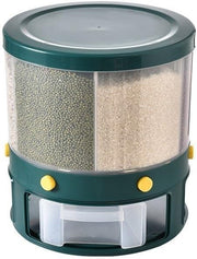 10KG 360° Rotating Rice Dispenser 6 Grid Grain Storage Container