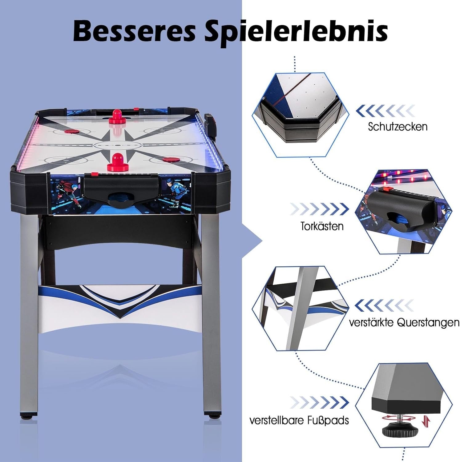 54in Air Hockey Table LED Lights Electronic Scoring Indoor Game