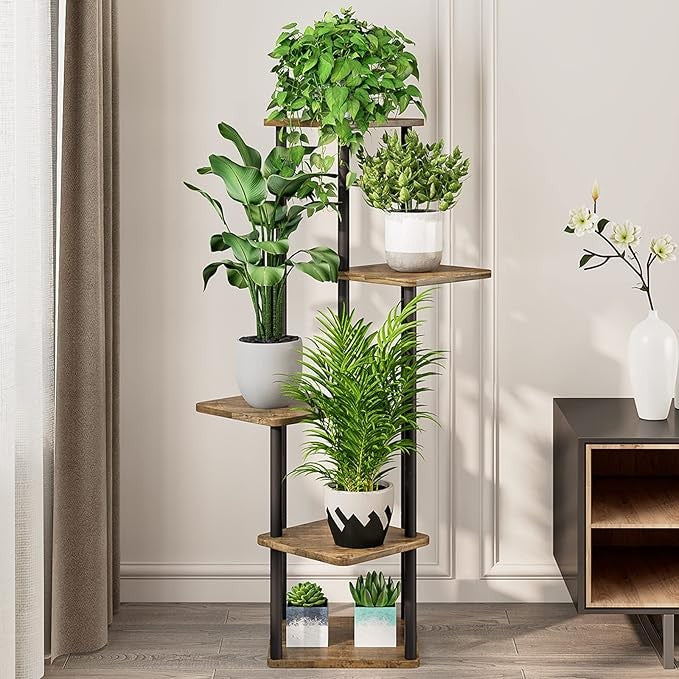 5 Tier Metal Plant Stand Indoor Outdoor Corner Tall Flower Shelf Rack Black