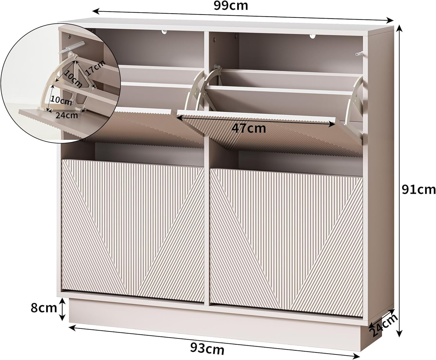 Cashmere Shoe Cabinet 4 Flip Drawers | Slim, Anti-Tip, 99cm Wide Storage