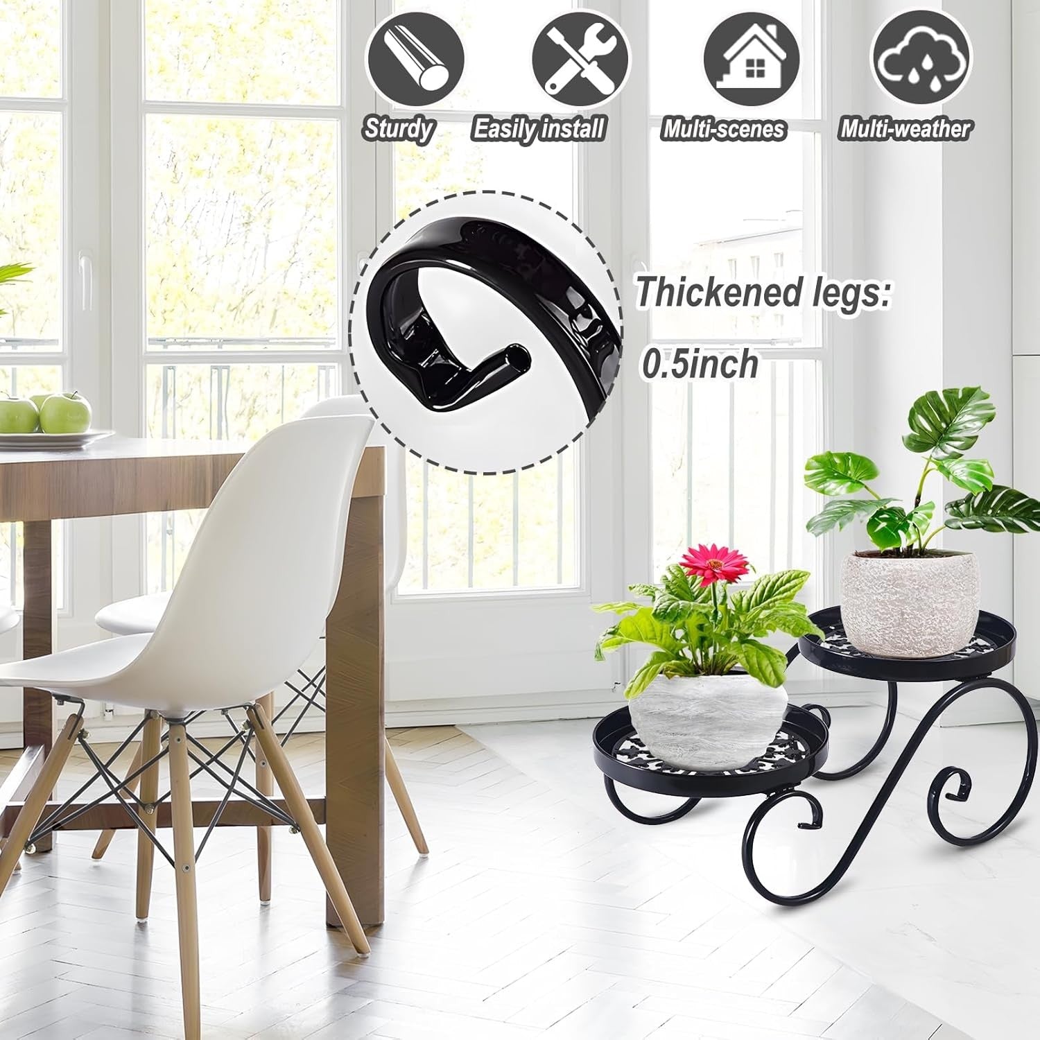 2 Tier Metal Plant Stand Indoor Outdoor Iron Flower Pot Holder Display Rack