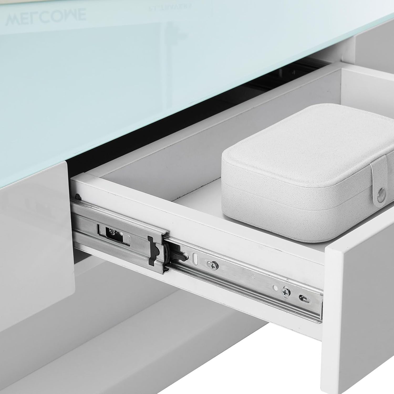 Modern White High Gloss Tempered Glass Coffee Table with 2 Drawers 100x60cm