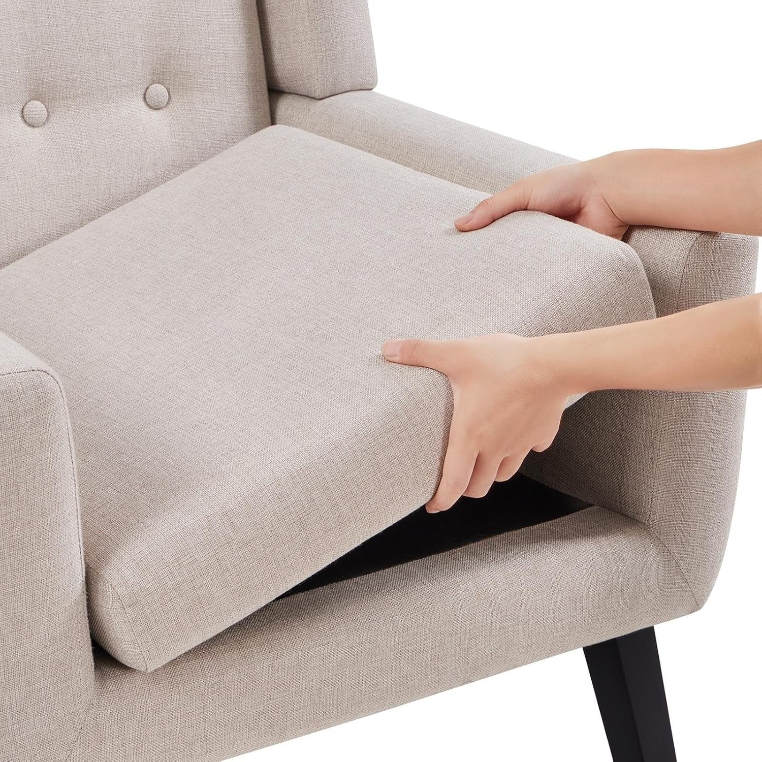 Tub Chair Button‑Tufted Linen Accent Armchair Modern Cozy Seat Beige