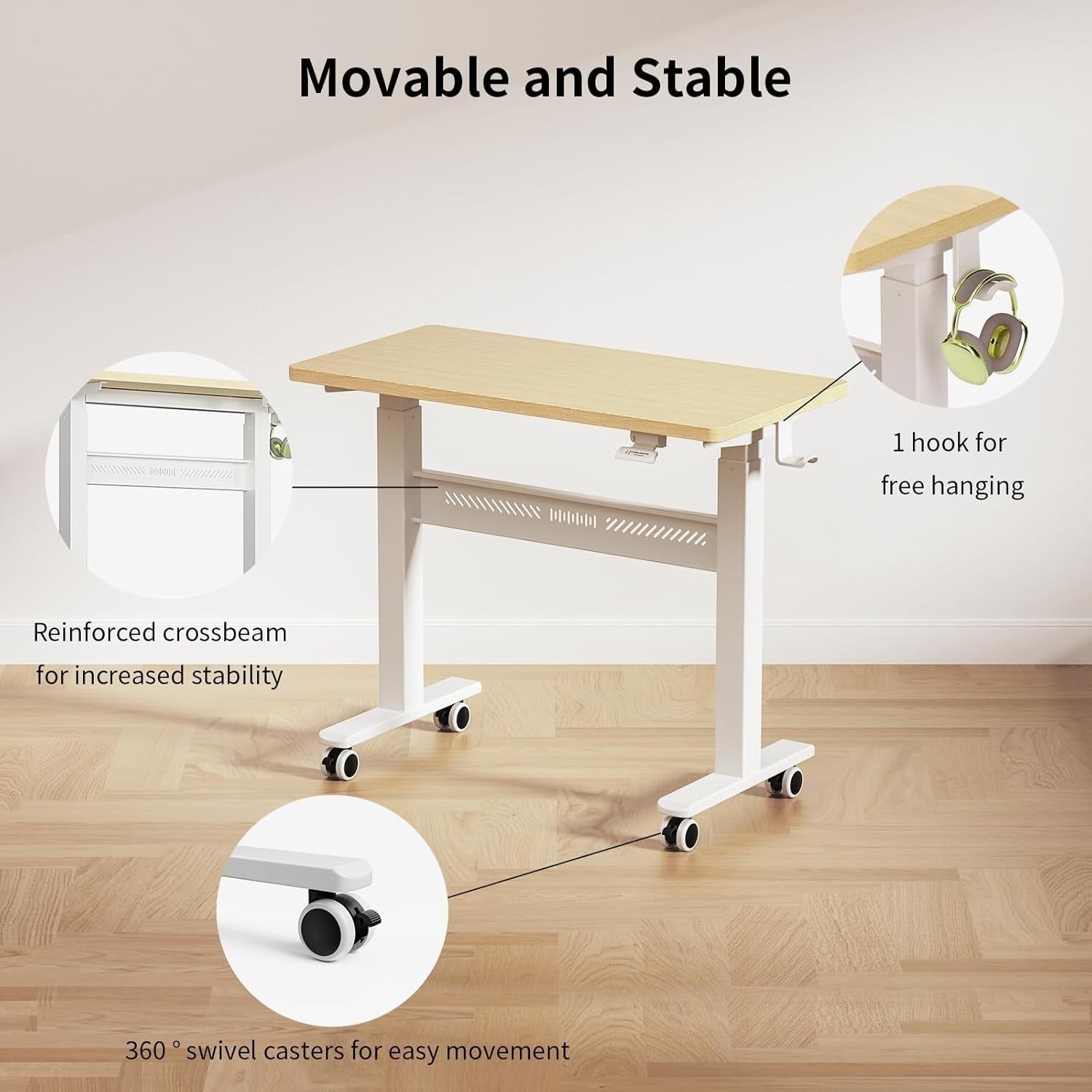 Mobile Standing Desk Walking Pad Compatible Adjustable Pneumatic Desk on Wheels