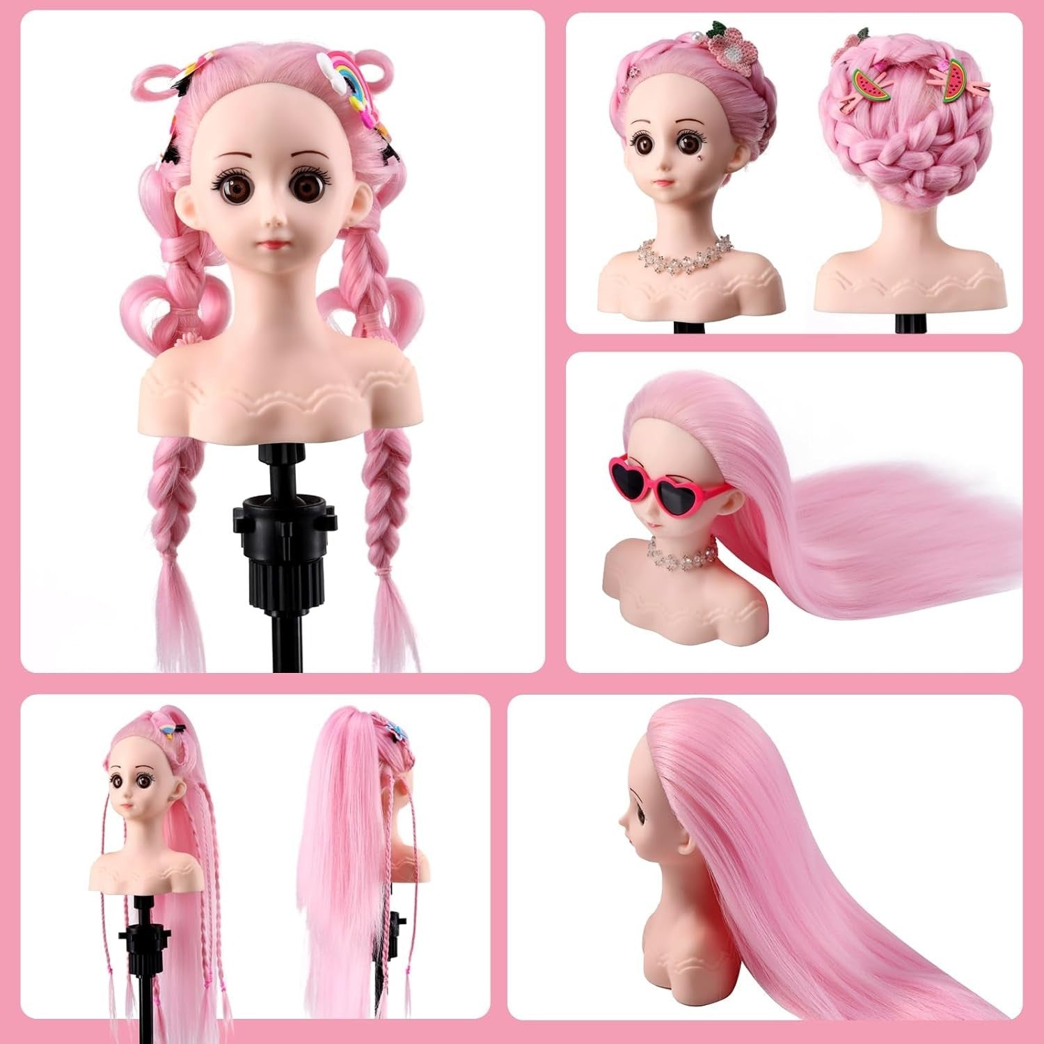 Hairdressing Mannequin Head w/ Clamp Synthetic Hair Styling Practice Doll