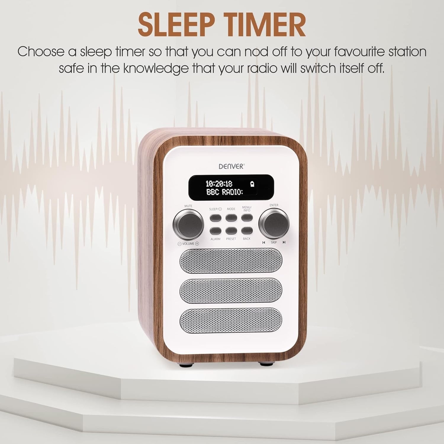DAB Bluetooth Digital Radio Alarm Clock with Remote, White, 40 Presets