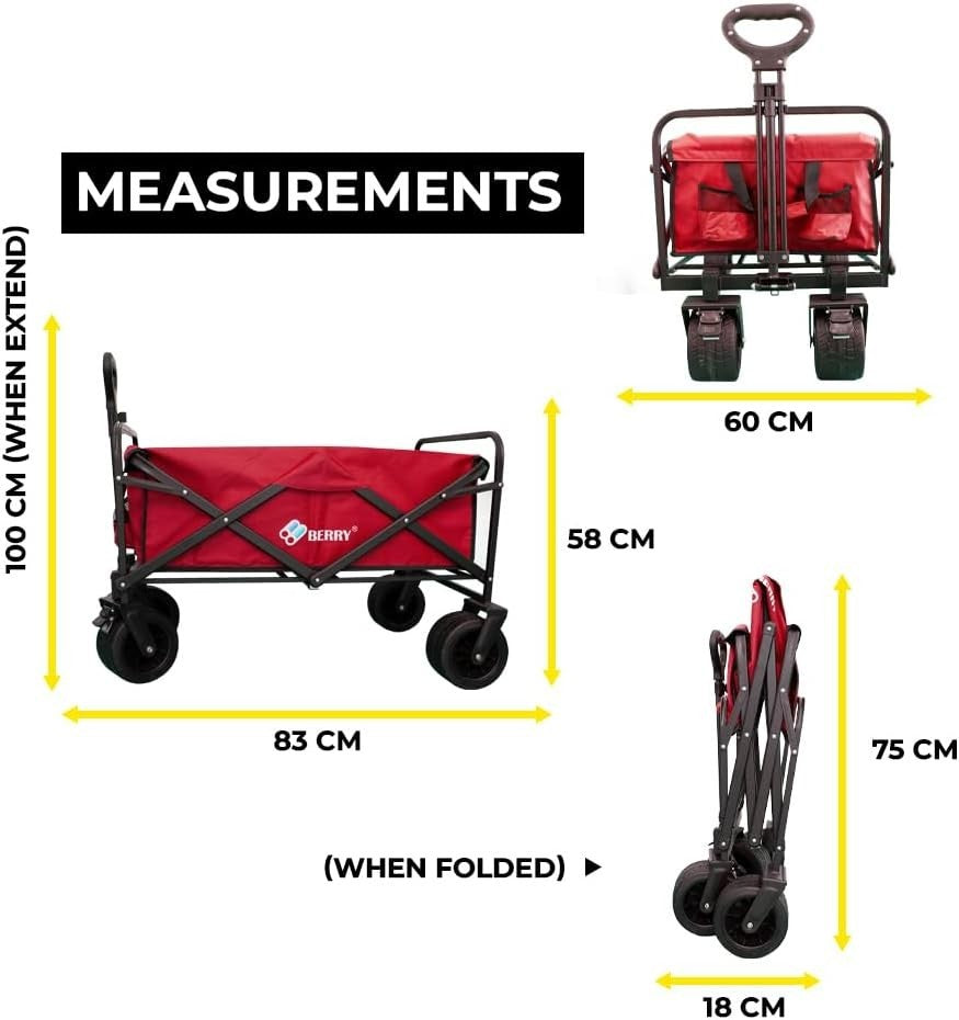Red 150L Heavy Duty Folding Festival Trolley 330lbs Camping Beach Wagon Cart