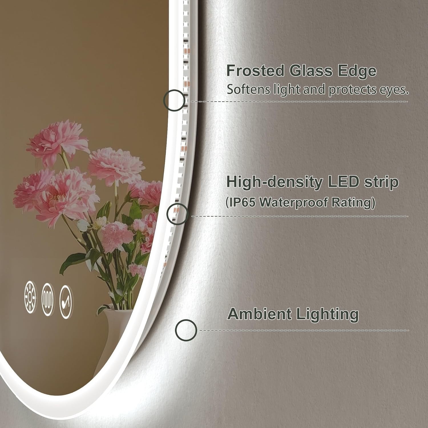 LED Bathroom Mirror 60x60cm Bluetooth Anti-Fog Dimmable Touch