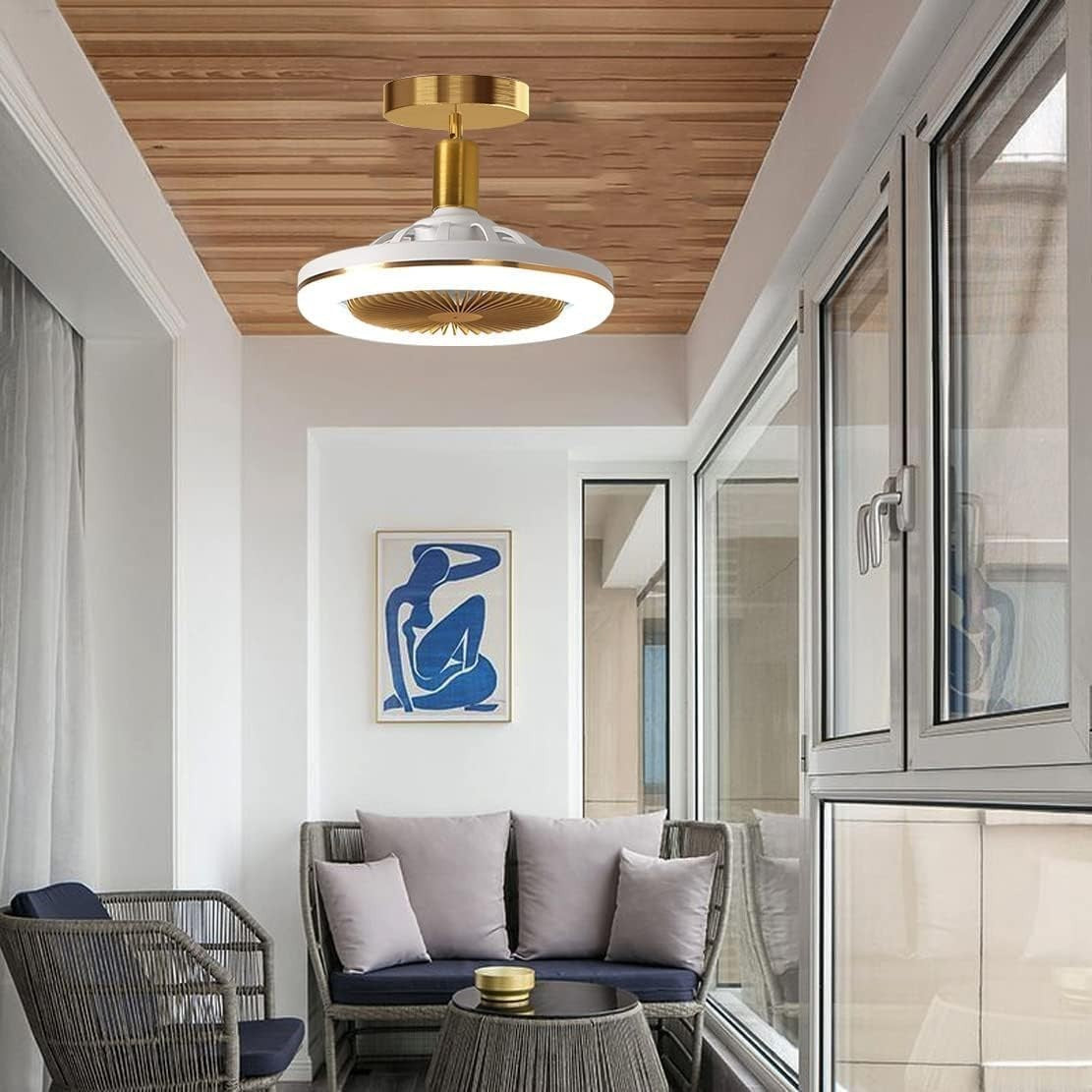 WRMING Quiet Ceiling Fan with Light 30W, Gold, Dimmable, Remote, 3 Speeds