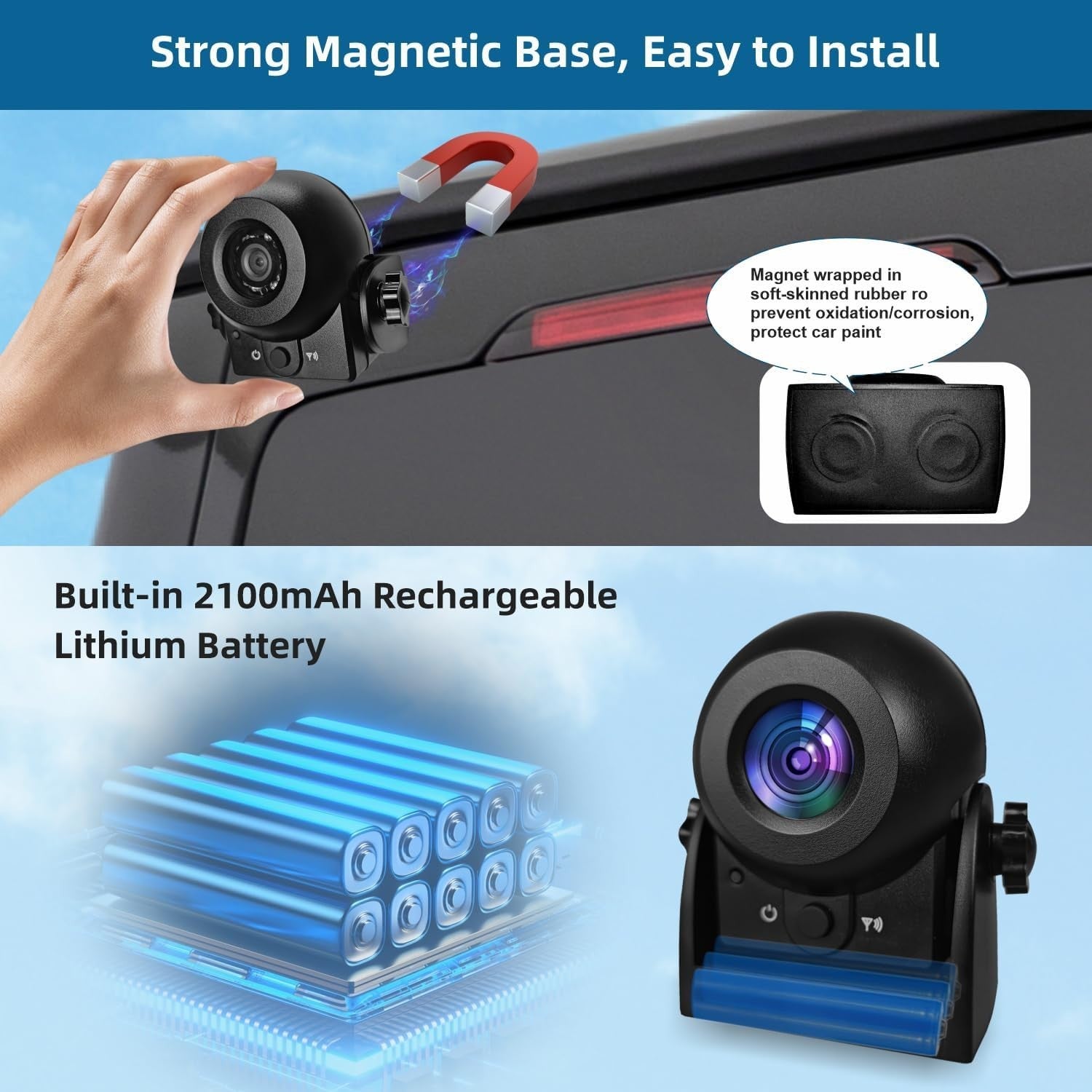 Wireless Magnetic Backup Camera WiFi Rear View IP68 Night Vision App